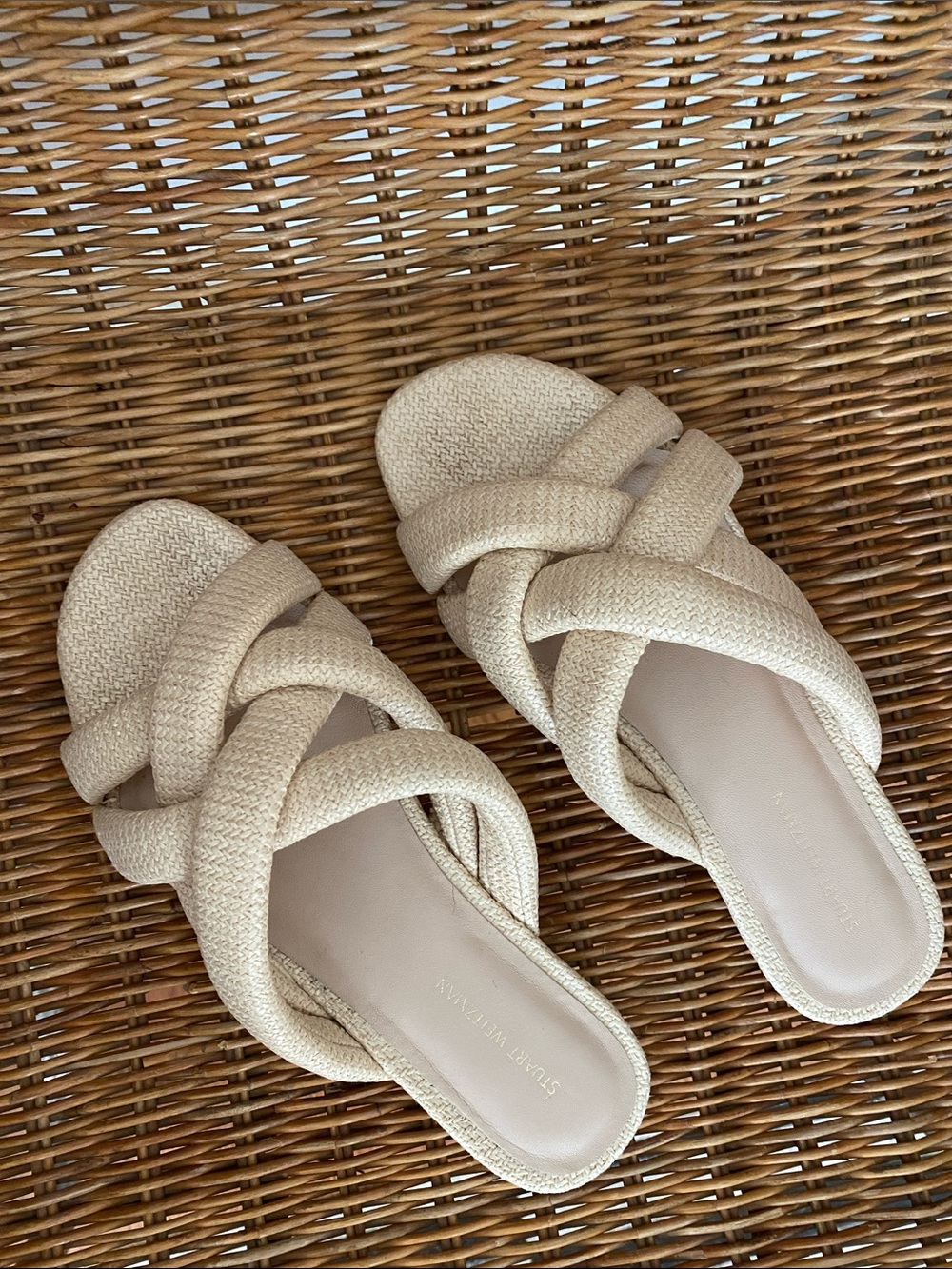 Stuart Weitzman Crossover Raffia Slide